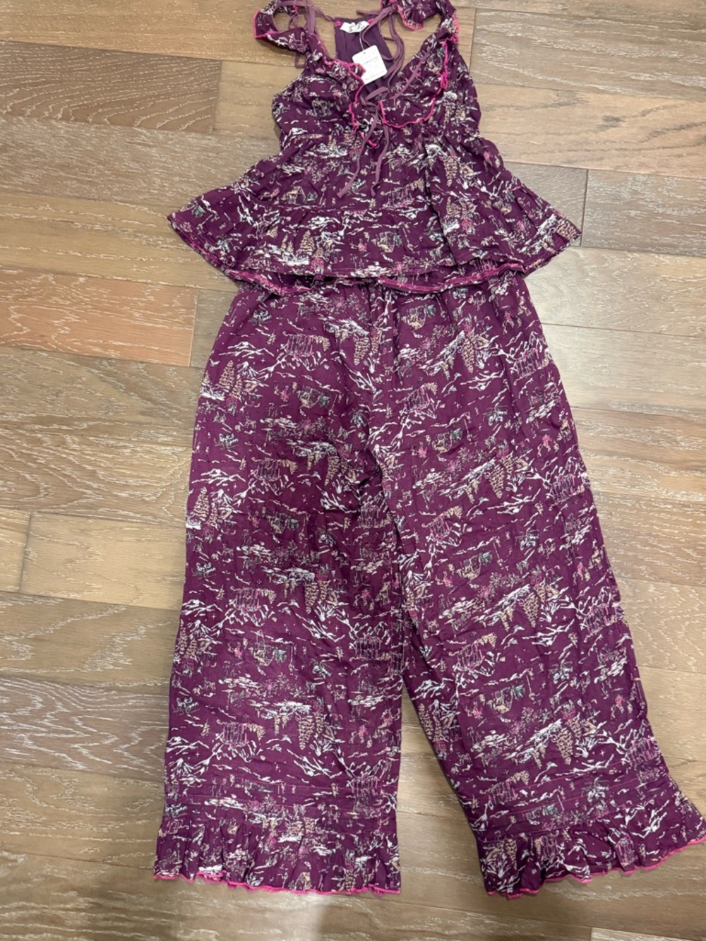 Free People Tangled Lights Ruffle Pajamas Plum - Picture 4 of 11